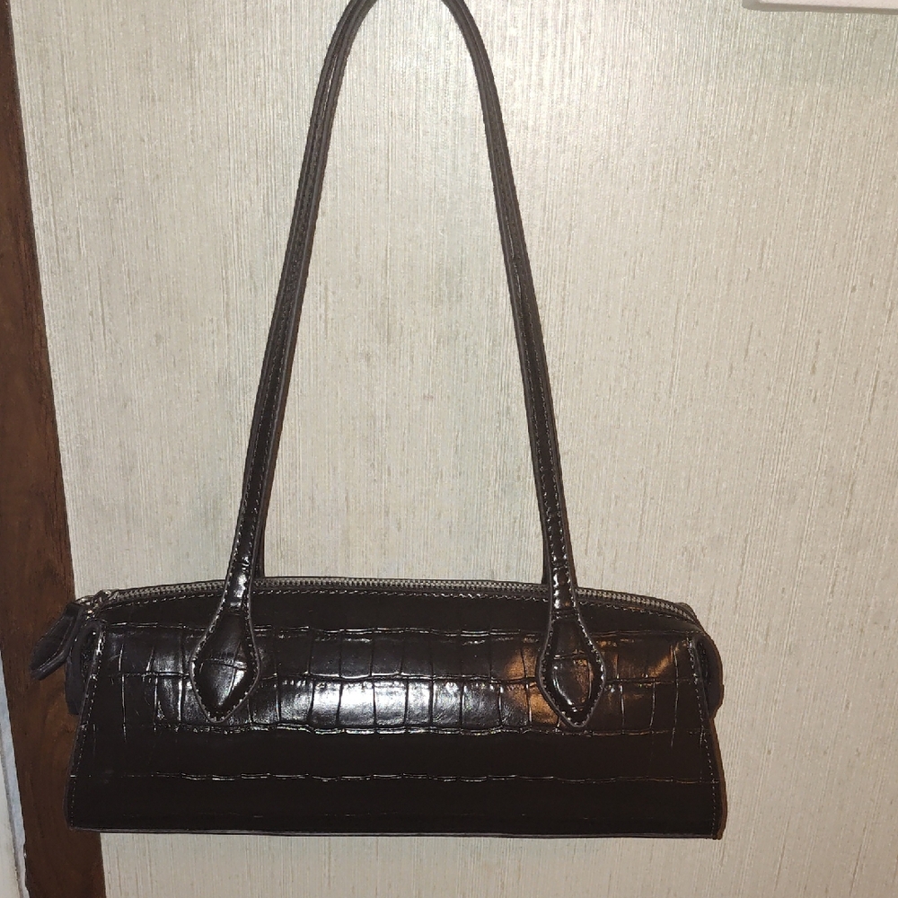 Mango Brown Crocodile-Embossed Shoulder Bag
